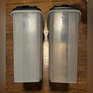 Lot of 2 Vintage Tupperware #1588-2 Cereal Keeper Dry Storage W/lids Black Lids